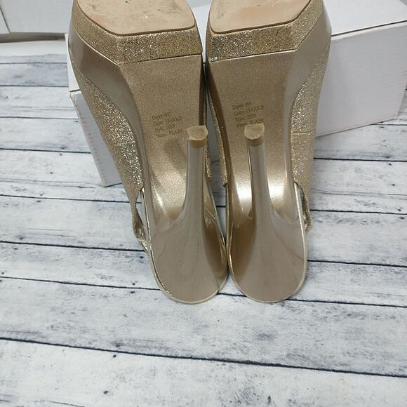 Bakers Flash Gold Glitter Platform Stiletto Peep Toe Shoes Heels 8.5M - Picture 7 of 12